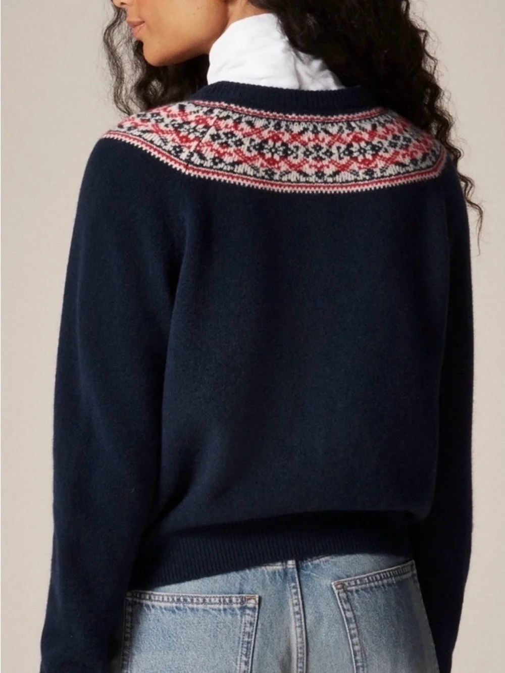 NEW J. Crew Classic Fair Isle cardigan in vintage wool Navy NWOT Small CP416